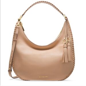 Michael Kors Beige Tan Leather Hobo Bag with Tassels